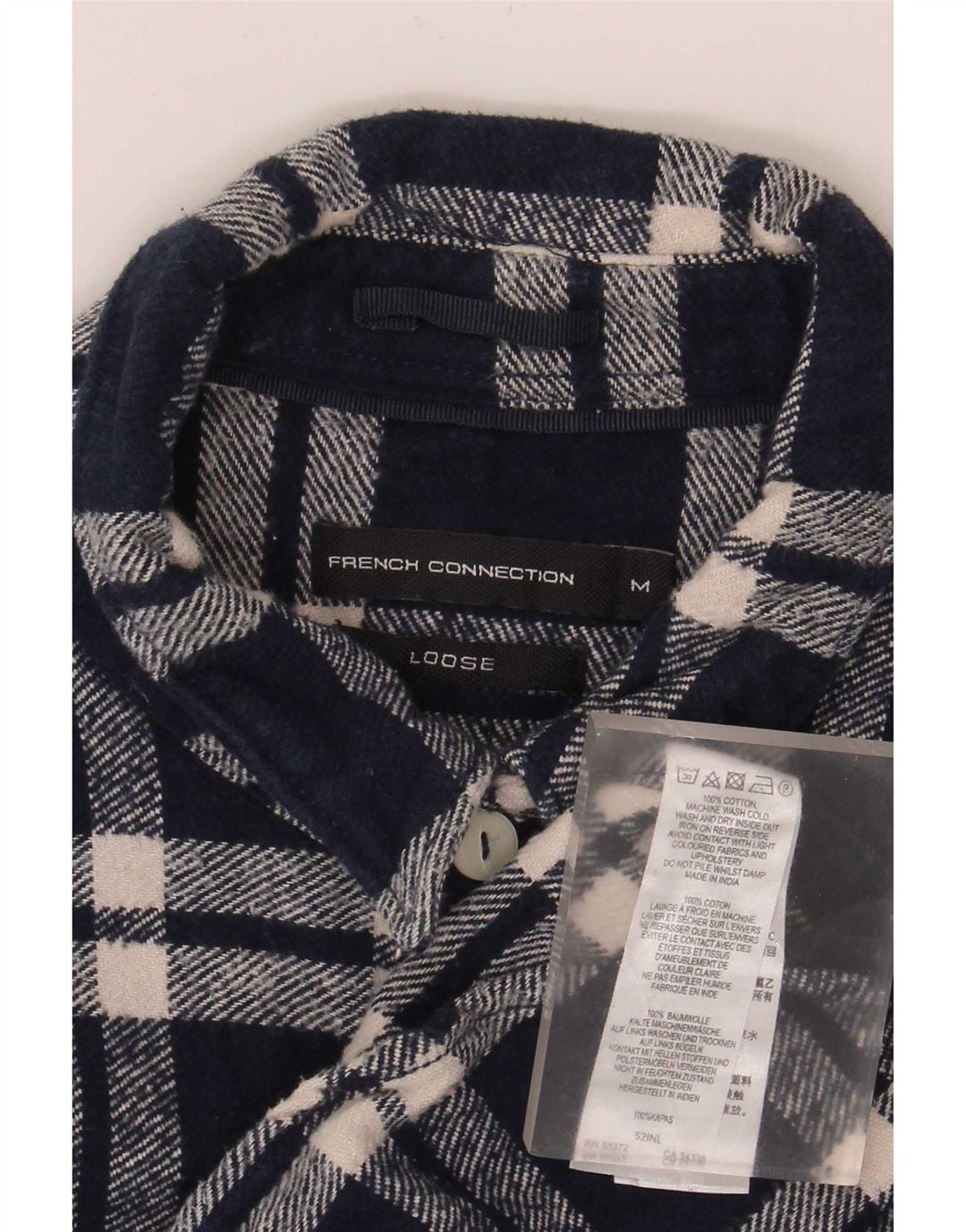 Camicia da uomo in flanella vestibilità ampia French Connection a quadri blu navy medio