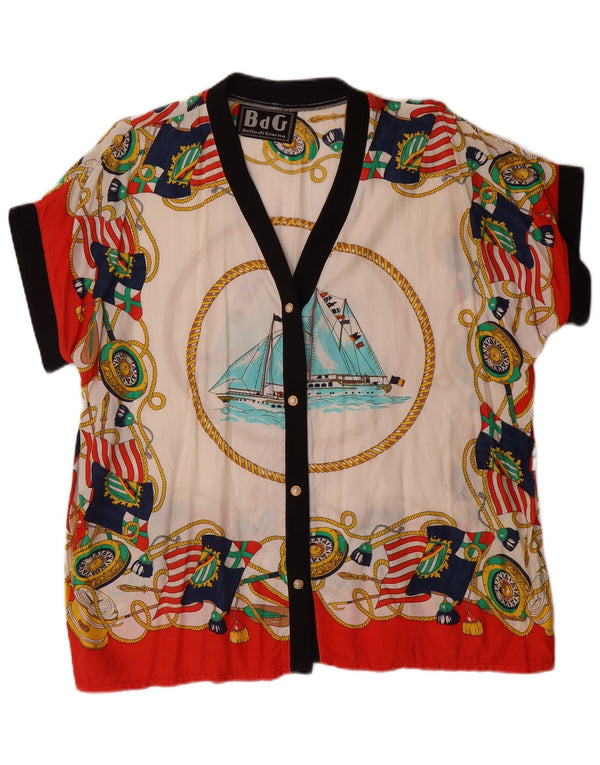 Camicetta camicia a maniche corte da donna vintage UK 20 2XL multicolore