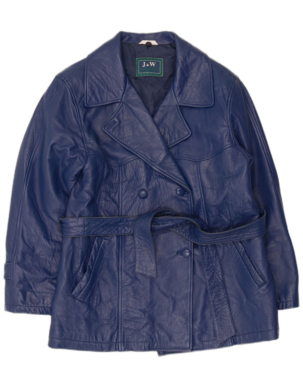 Giacca in pelle doppiopetto vintage da donna UK 12 medio blu navy