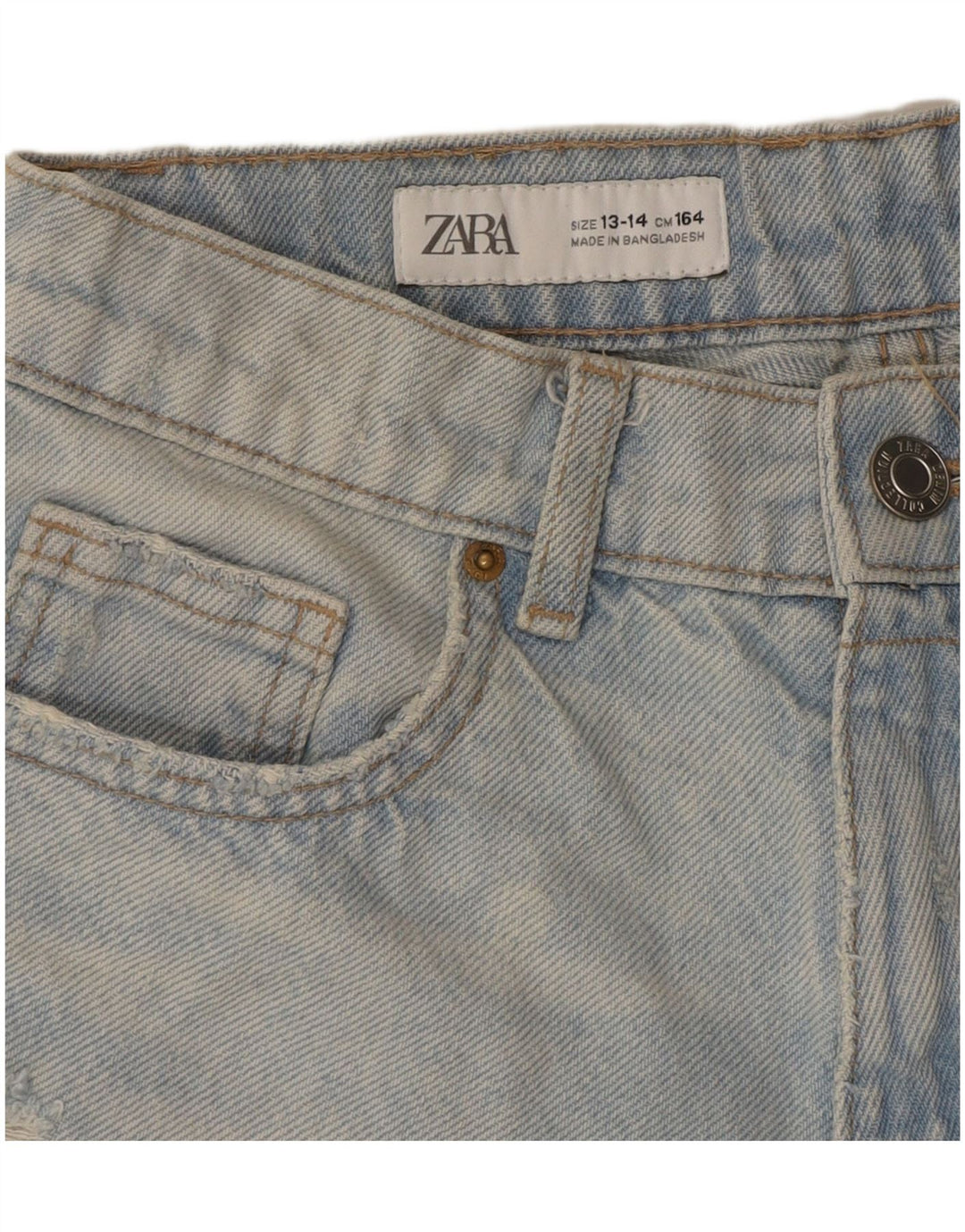 Pantaloncini in denim effetto invecchiato ZARA per ragazze 13-14 anni W28 cotone blu
