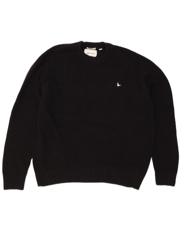 JACK WILLS Maglione da uomo girocollo vestibilità classica XL cotone nero