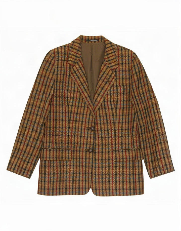 Giacca blazer a 2 bottoni da donna DAKS UK 16 grande lana a quadretti kaki