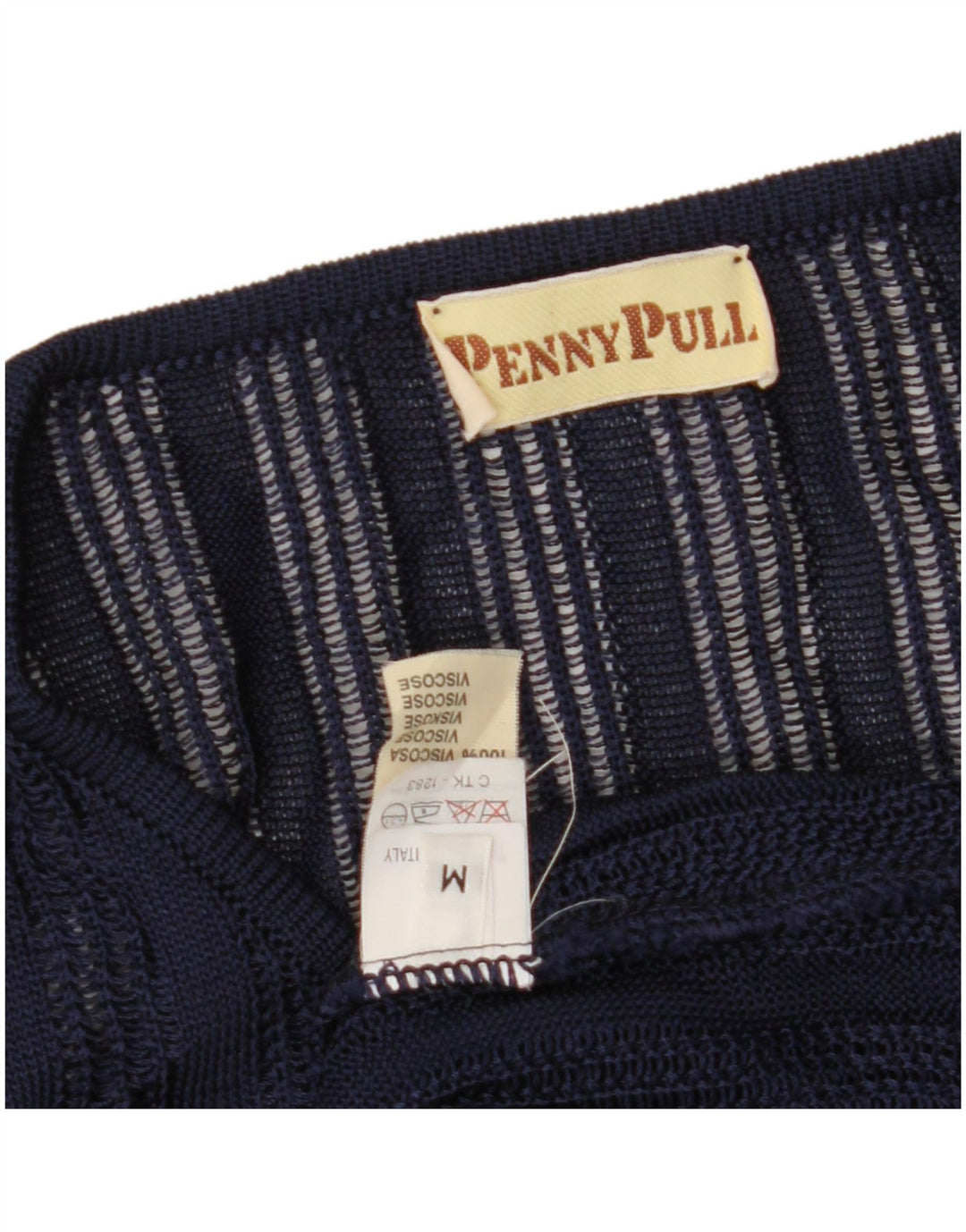 PENNY PULL Womens See Through V-Neck Jumper Sweater UK 14 Medium Navy Blue