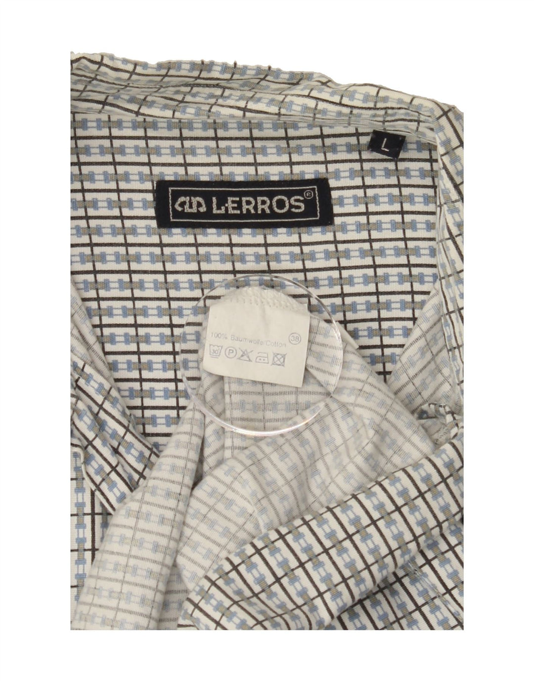 LERROS Mens Shirt Large White Check Cotton Vintage Lerros and Second-Hand Lerros from Messina Hembry 