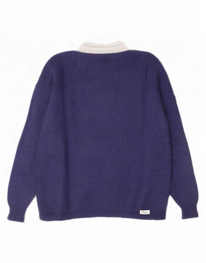 Maglione vintage da donna con collo alto e collo alto IT 44 blu navy medio