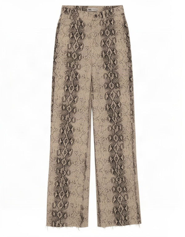 Jeans Zara da donna a vita alta vestibilità ampia EU 34 2XS W24 L34 Beige stampa animalier