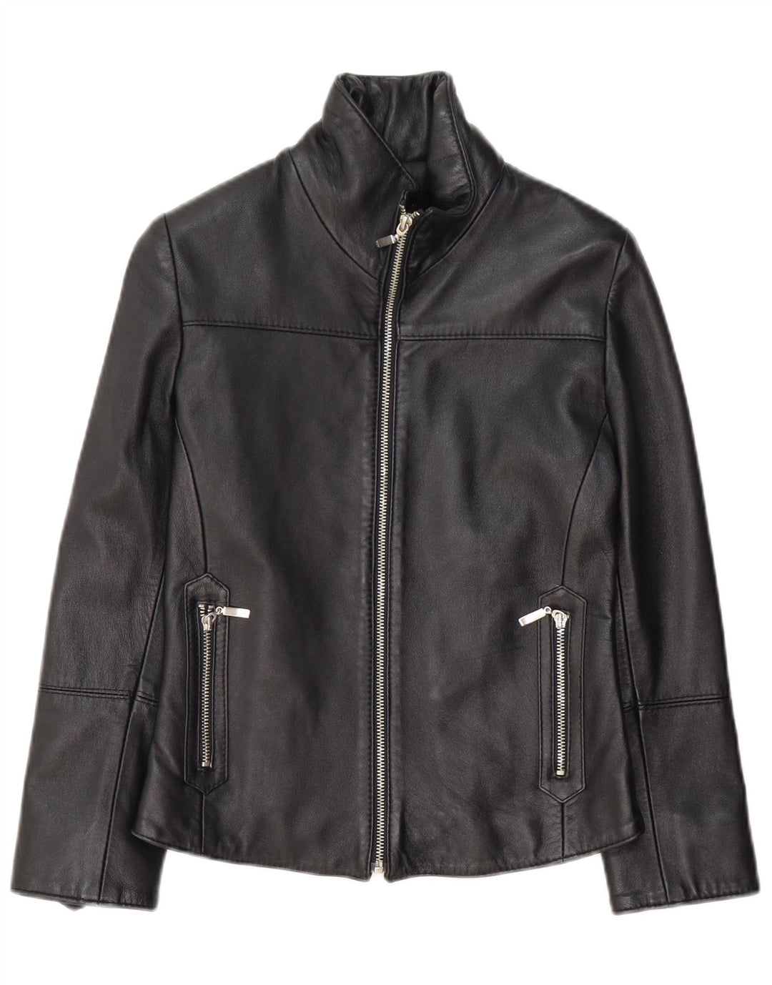 Giacca in pelle da donna vintage UK 10 piccola in pelle nera