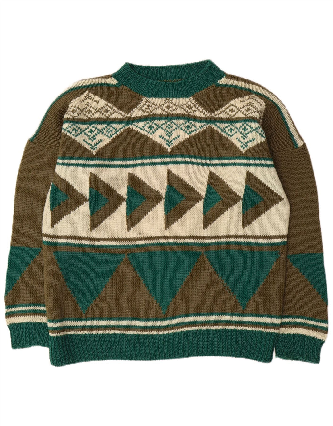 Maglione maglione girocollo da uomo vintage XL kaki geometrico