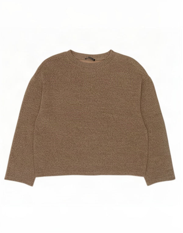 Top Zara da donna oversize con maniche a 3/4 UK 16 grande cotone screziato marrone