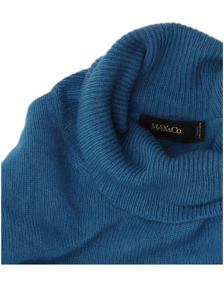 Max & Co. Maglione maglione a collo alto da donna UK 12 Cashmere blu medio