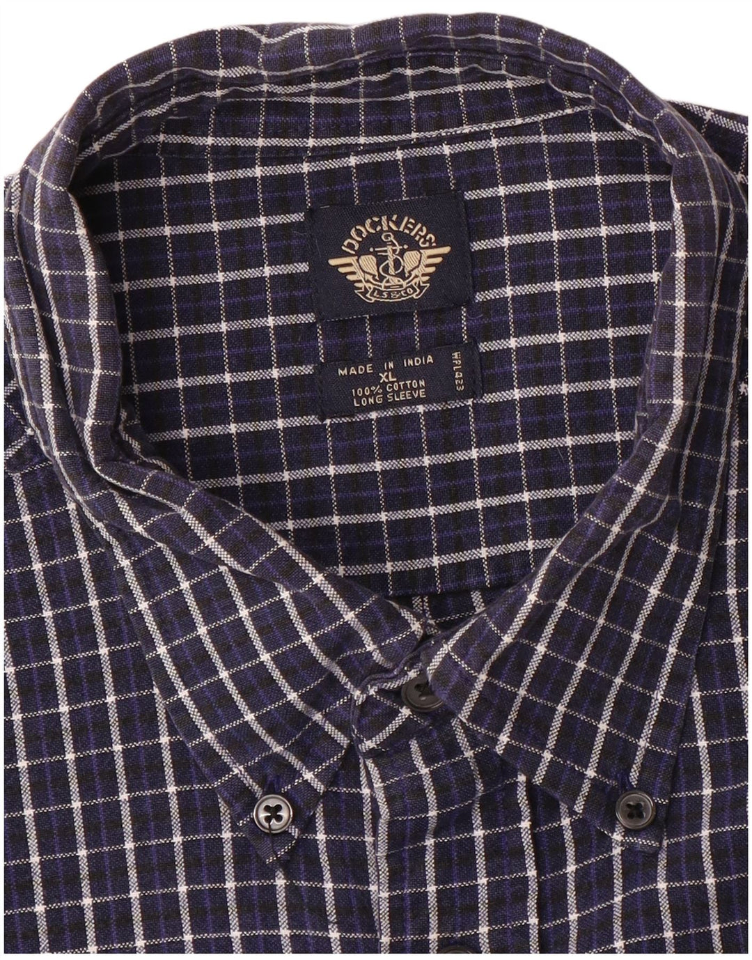 DOCKERS Camicia da uomo in flanella XL in cotone a quadri blu navy