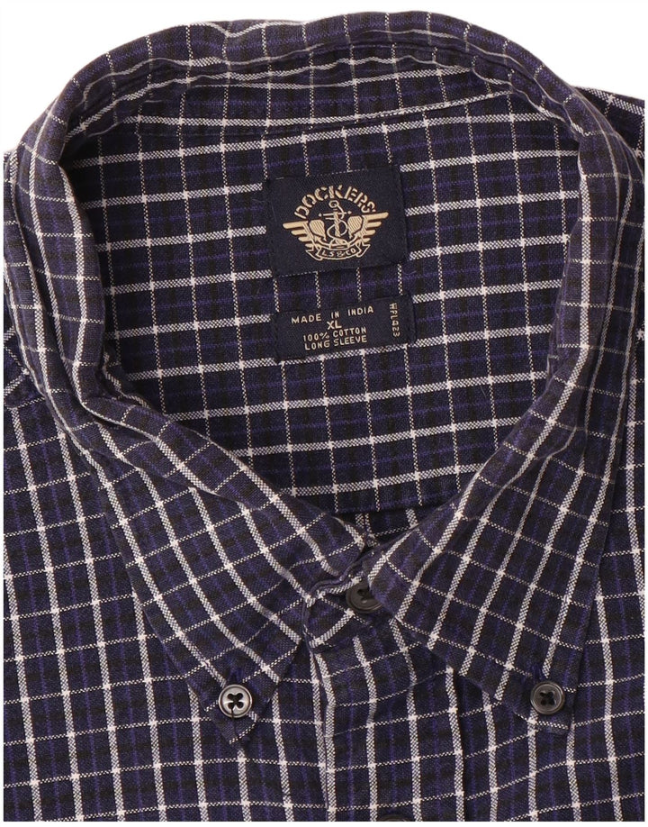 DOCKERS Camicia da uomo in flanella XL in cotone a quadri blu navy