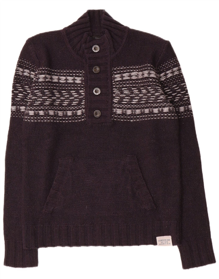 Calvin Klein Jeans Maglione da uomo con collo a bottoni blu navy medio