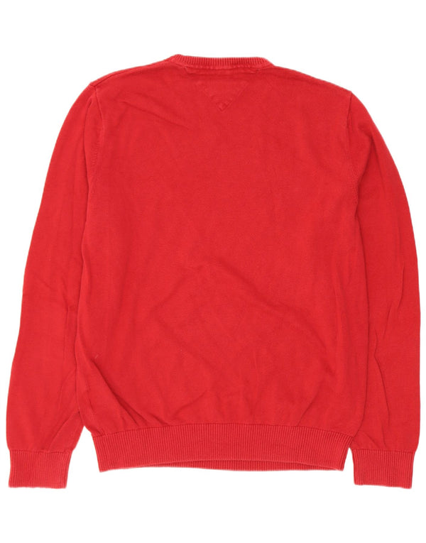 Maglione maglione con scollo a V da uomo Tommy Hilfiger in cotone rosso medio