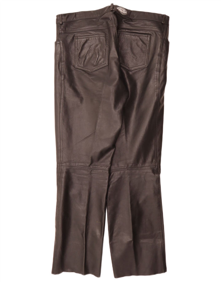 Pantaloni dritti in pelle vintage da uomo W34 L32 neri