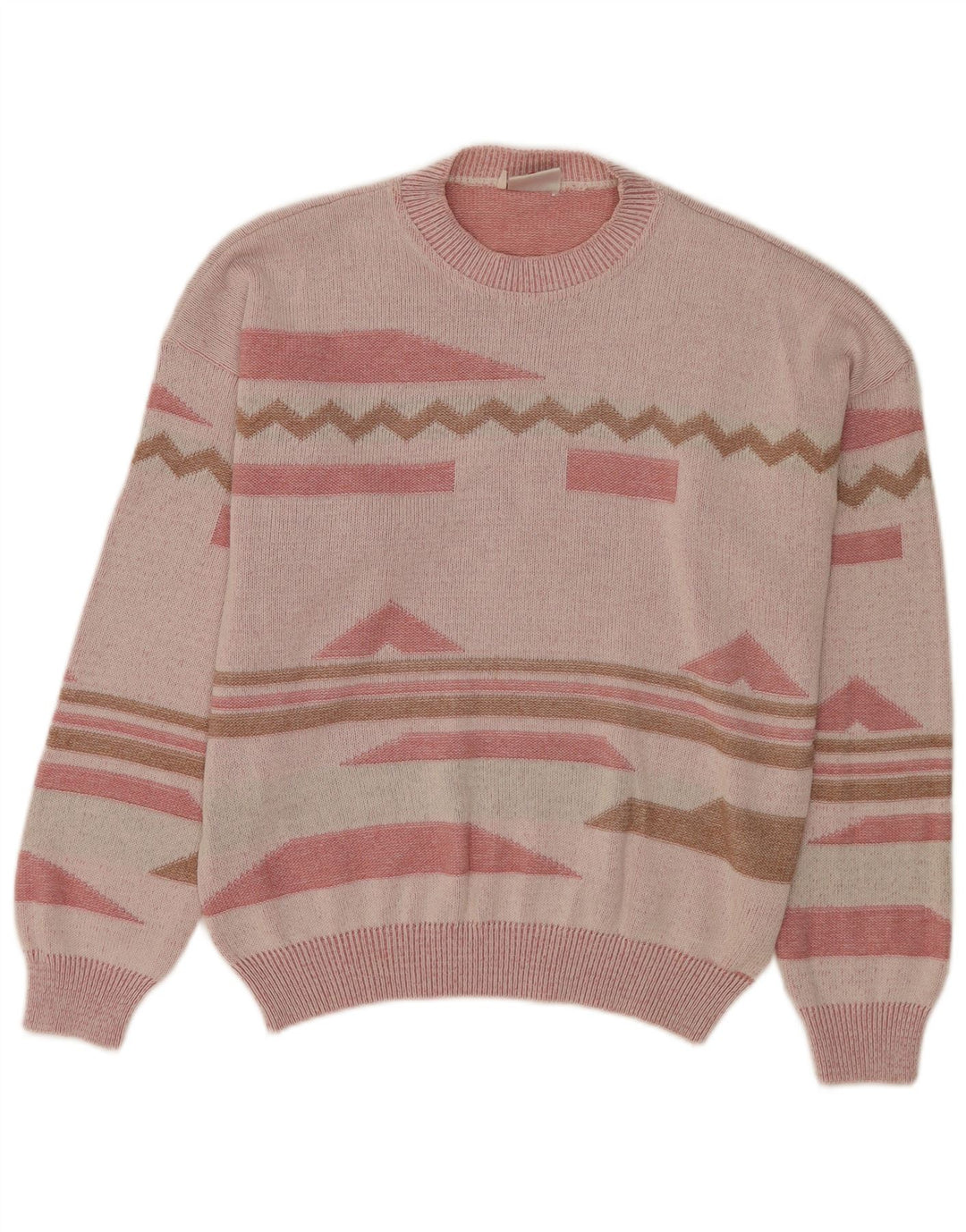 Maglione vintage da uomo girocollo IT 48/50 rosa medio geometrico