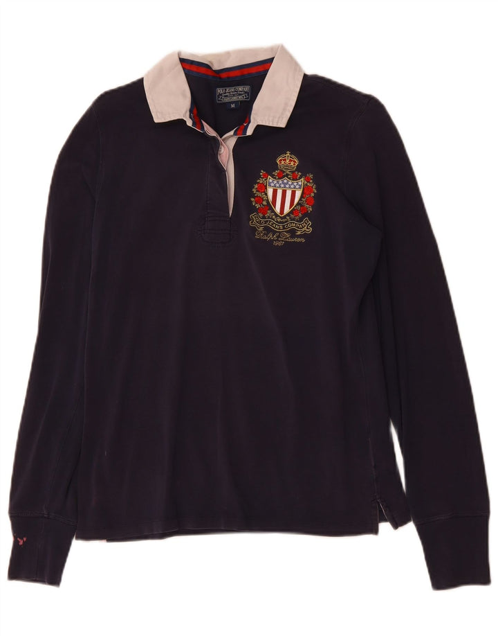POLO RALPH LAUREN Polo da donna a maniche lunghe UK 12 Medio Blu Navy
