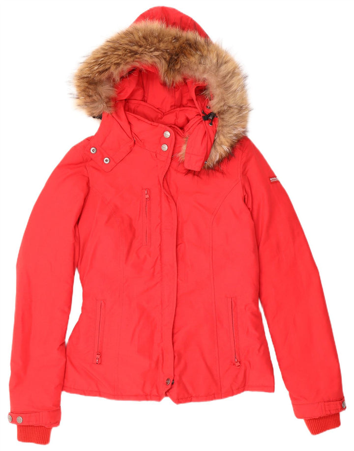 Giacca imbottita con cappuccio da donna Woolrich UK 10 piccola in cotone rosso