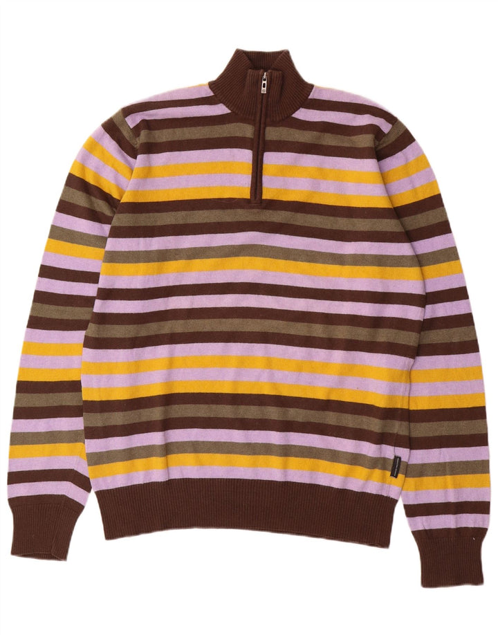 Sergio Tacchini Maglione da uomo con zip e collo a righe grandi multicolori
