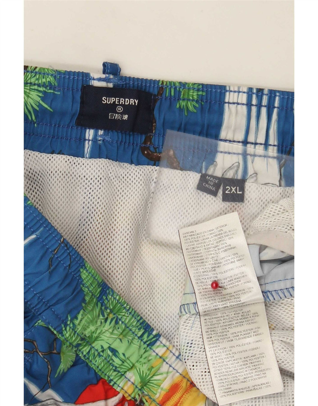 Pantaloncini da bagno regolari da uomo Superdry 2XL blu poliestere hawaiano
