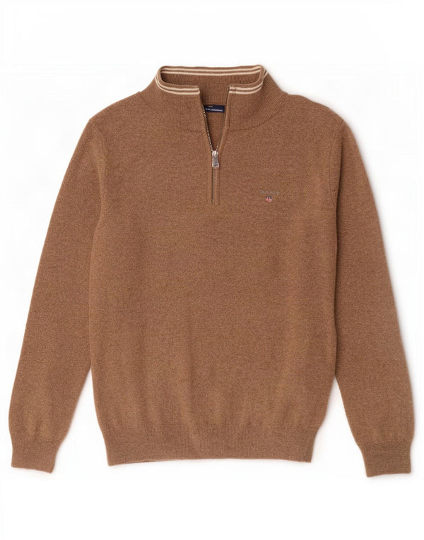 Maglione Gant da ragazzo con zip e collo 14-15 anni in lana d'agnello marrone