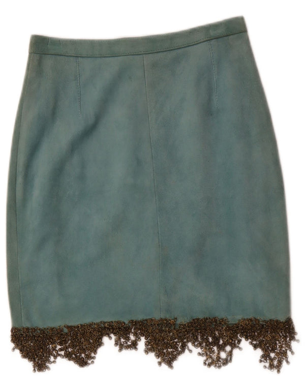Gonna vintage in pelle scamosciata da donna W26 piccola in pelle blu