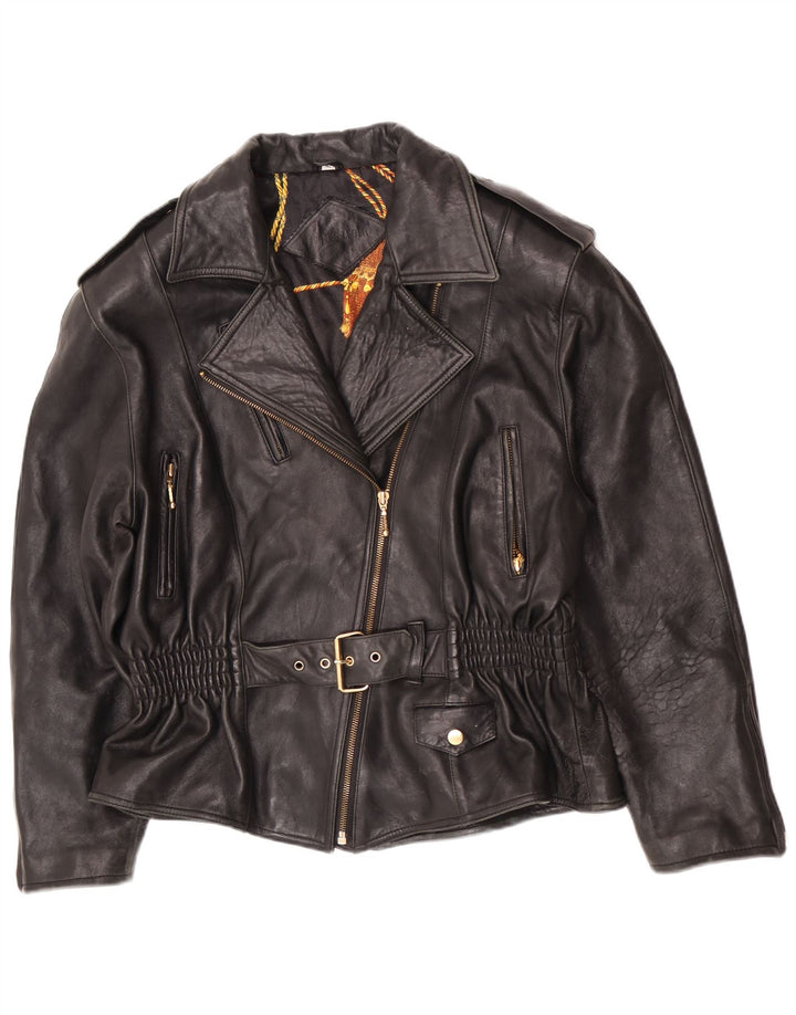 Giacca da motociclista in pelle vintage da donna EU 40 media nera