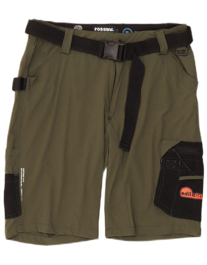 Pantaloncini cargo grafici vintage da uomo grandi W34 color block kaki