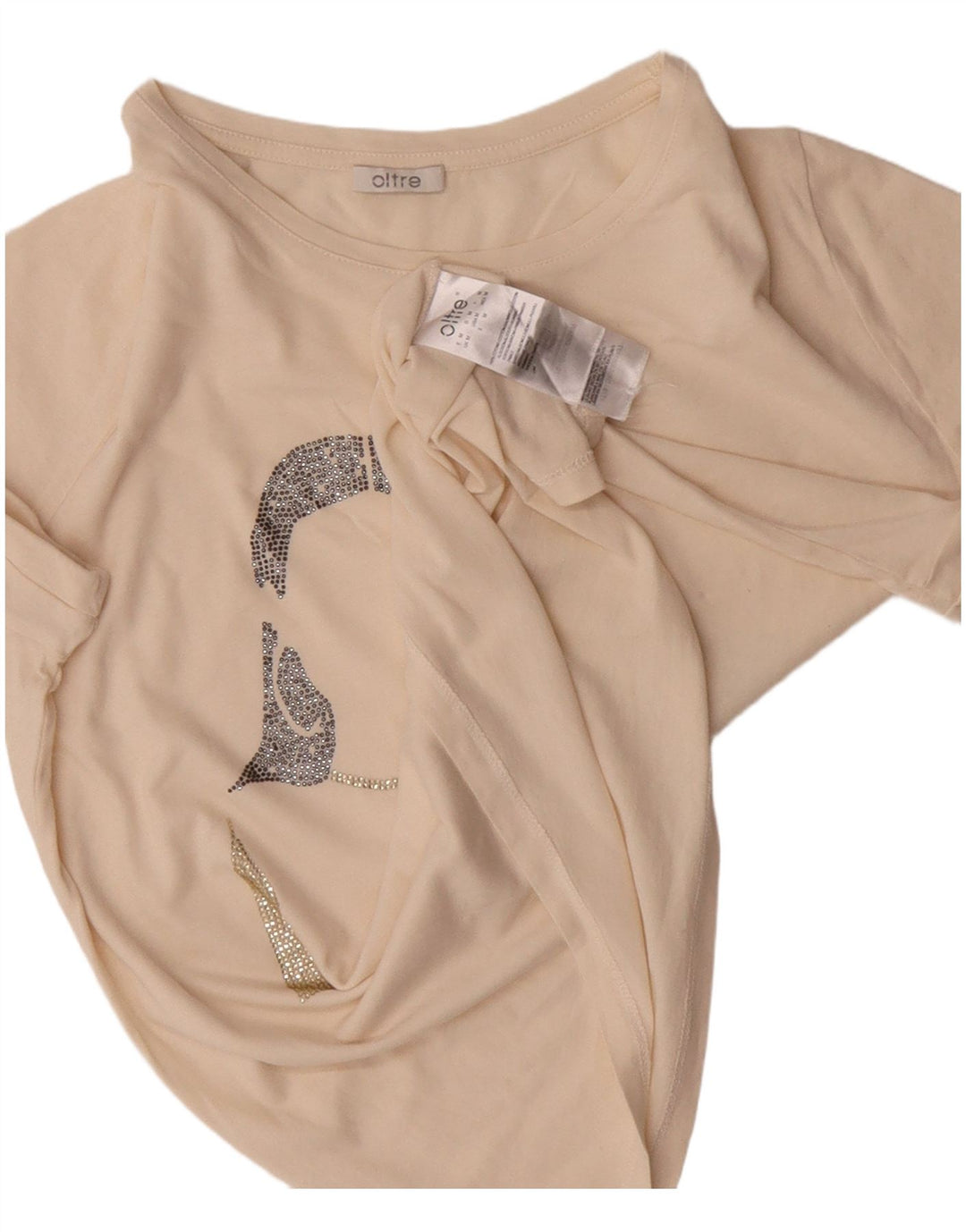 OLTRE T-shirt grafica da donna Top UK 14 cotone bianco sporco medio