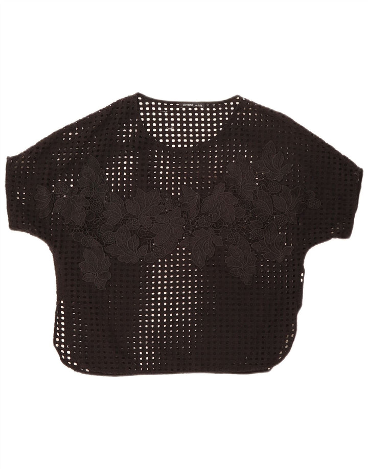 Top Zara da donna trasparente in camicetta UK 14 medio nero floreale