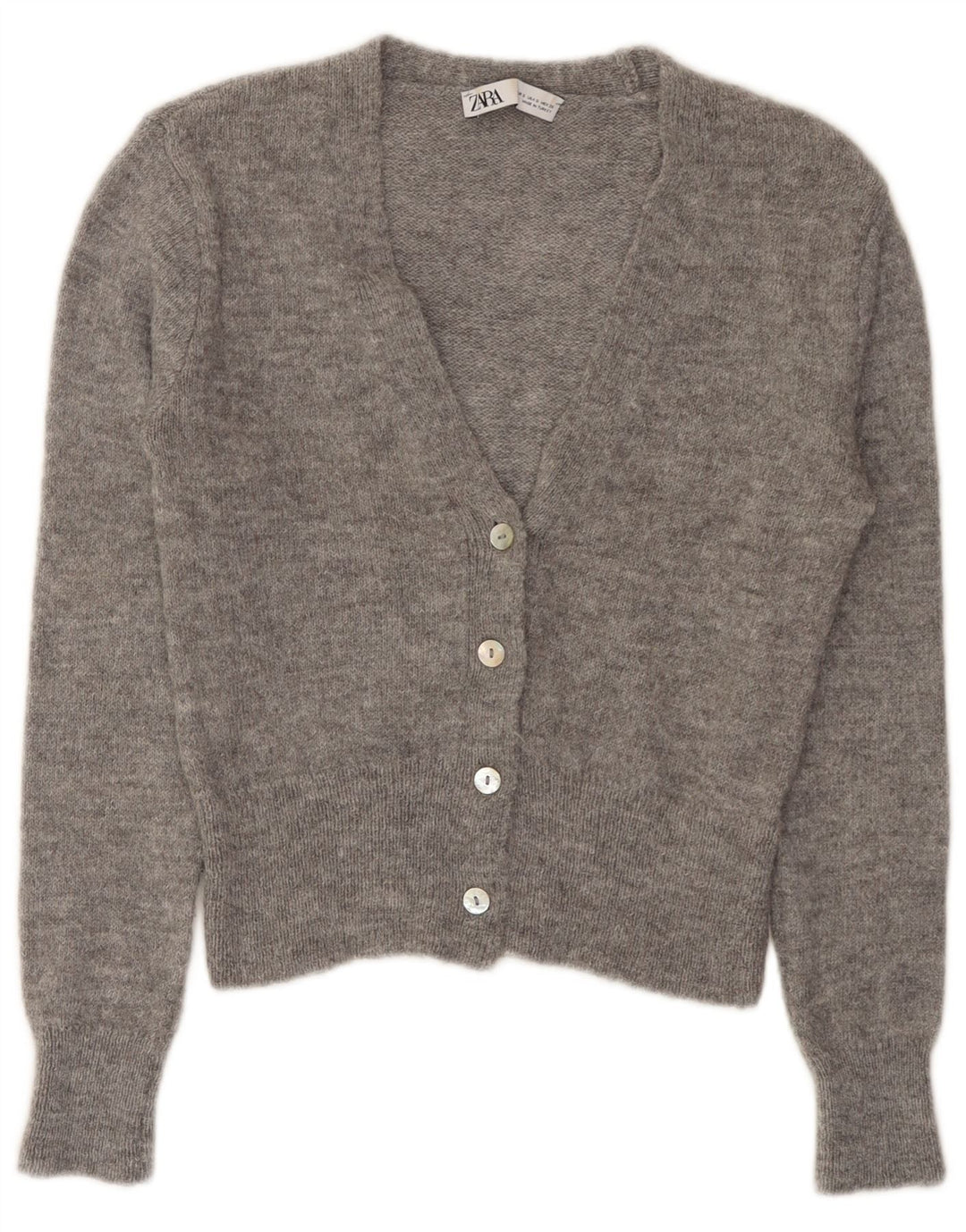 Maglione cardigan corto da donna ZARA UK 10 piccolo grigio acrilico