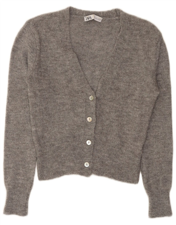 Maglione cardigan corto da donna ZARA UK 10 piccolo grigio acrilico