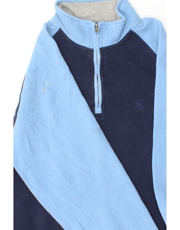 IZOD Mens Zip Neck Sweatshirt Jumper Medium Navy Blue Colourblock Cotton Vintage Izod and Second-Hand Izod from Messina Hembry 