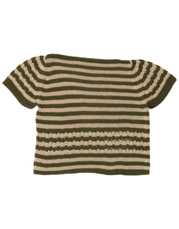 Maglione da donna VINTAGE con scollo a barca corto UK 14 a righe verdi medie