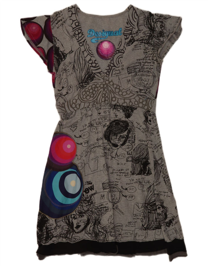 Desigual Abito da donna a linea A con grafica UK 14 Grande patchwork grigio