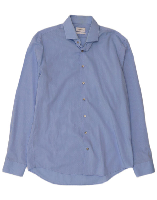 Camicia aderente da uomo Calvin Klein taglia 40 15 1/2 cotone maculato blu medio