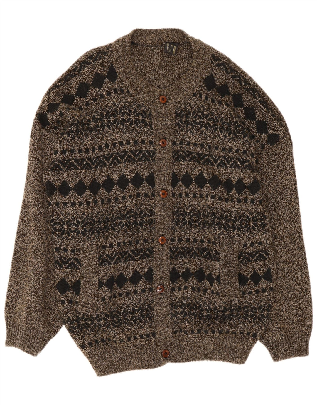 Maglione cardigan da uomo vintage grande Fair Isle grigio