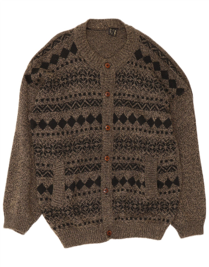 Maglione cardigan da uomo vintage grande Fair Isle grigio
