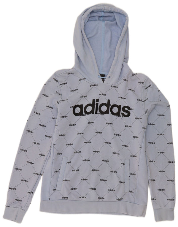 Felpa con cappuccio grafica da donna Adidas UK 10 piccola in cotone blu