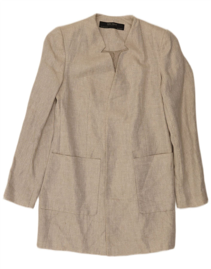 Soprabito aperto da donna Zara UK 12 Lino beige medio
