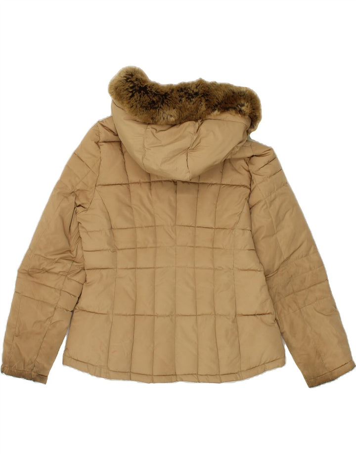 CALVIN KLEIN Womens Hooded Padded Jacket UK 16 Large Beige Polyester Vintage Calvin Klein and Second-Hand Calvin Klein from Messina Hembry 