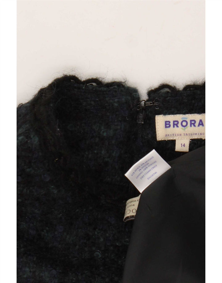 Brora Abito tubino senza maniche da donna UK 14 Grande lana pied de poule blu navy