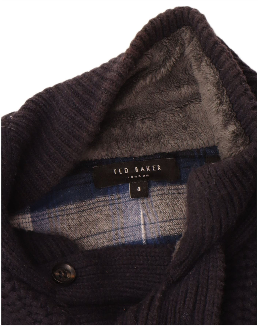 Maglione cardigan da uomo TED BAKER taglia 4 grande cotone blu navy