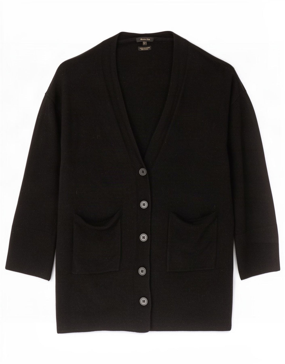 Massimo Dutti Maglione cardigan con maniche a 3/4 da donna UK 16 Grande lana nera