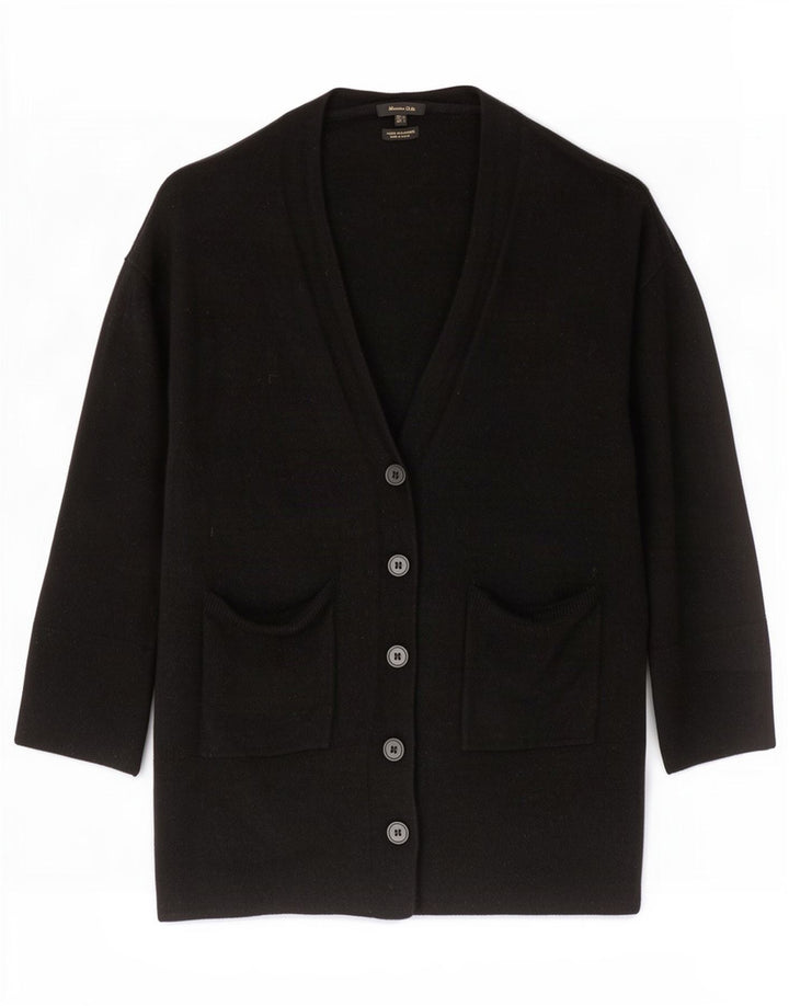 Massimo Dutti Maglione cardigan con maniche a 3/4 da donna UK 16 Grande lana nera