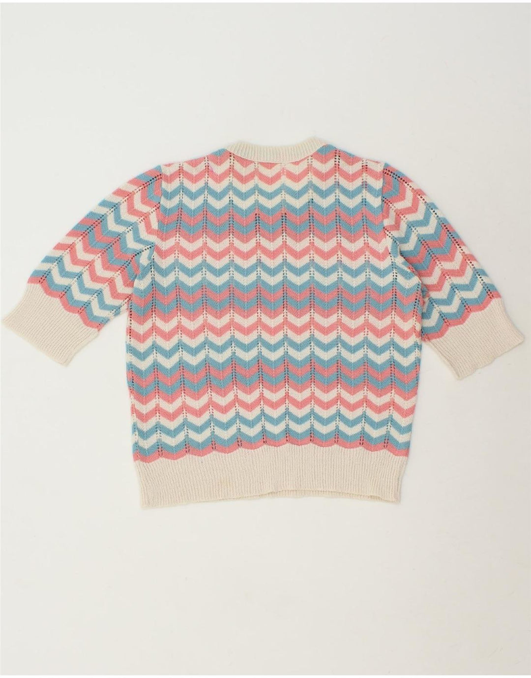 Maglione maglione con scollo a barca da donna VINTAGE UK 12 Chevron medio multicolore