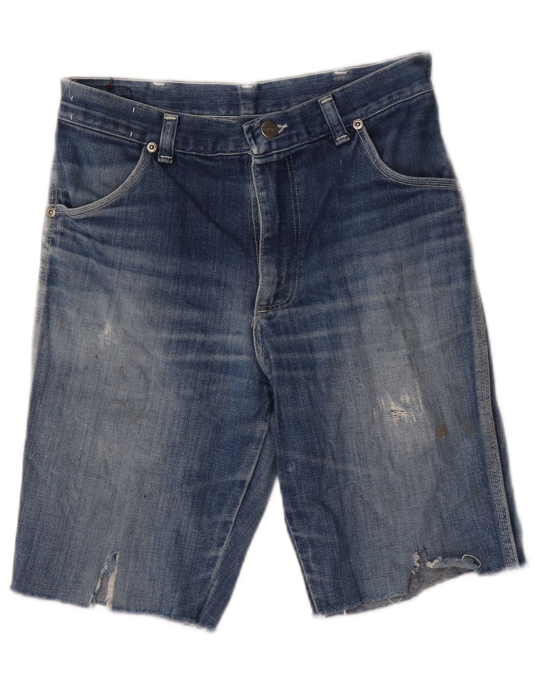 Pantaloncini di jeans invecchiati da donna Wrangler W29 Blu medio