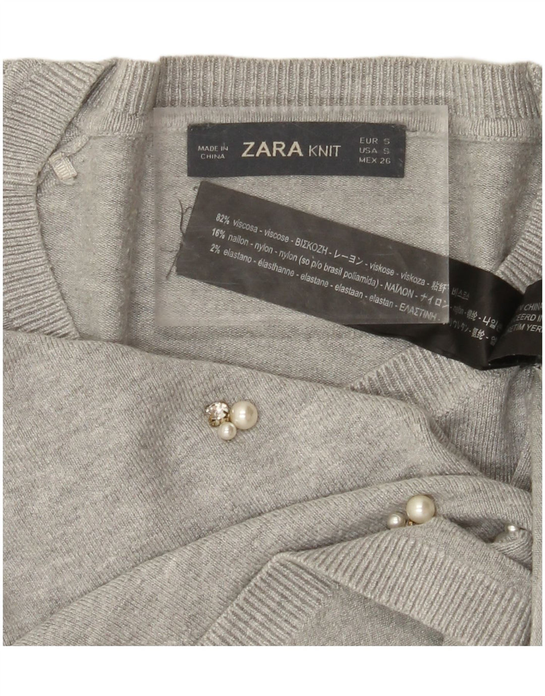 Maglione ZARA da donna con scollo a barca con maniche a 3/4 UK 10 piccolo in viscosa grigia