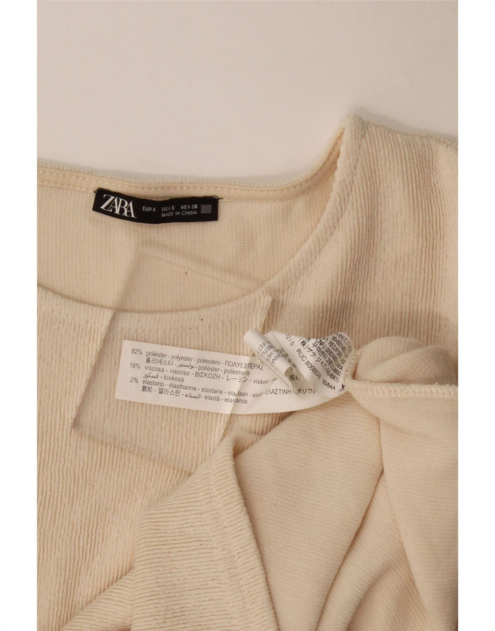 Top corto a maniche lunghe da donna Zara UK 10 piccolo poliestere beige