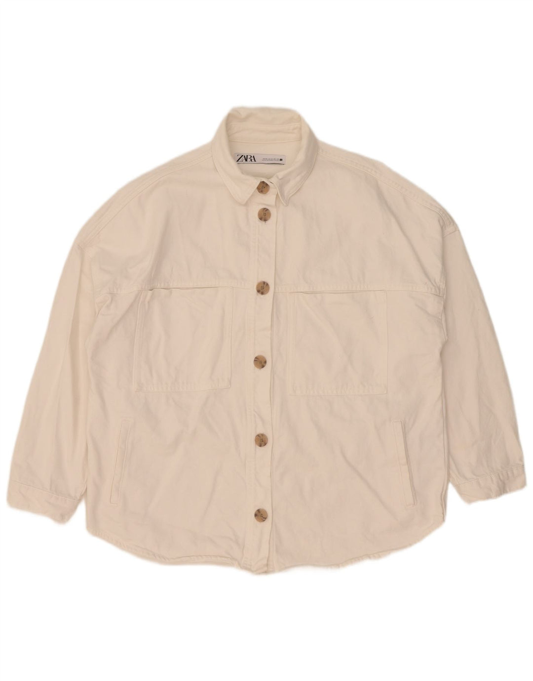 Giacca di jeans oversize da donna Zara UK 14 cotone bianco medio
